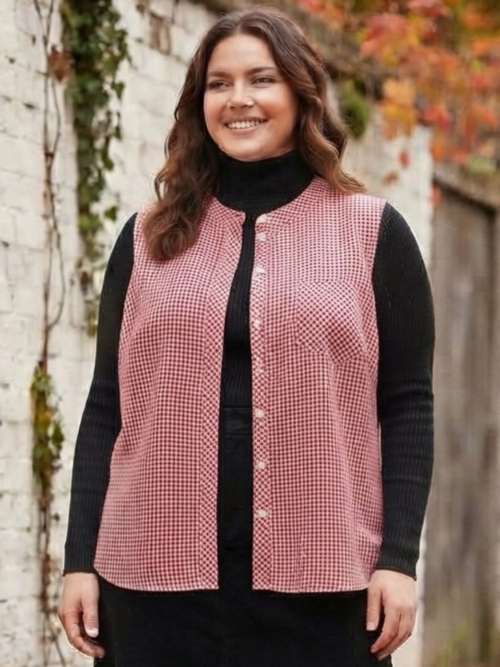 Faded Glory Red Gingham Sleeveless Button Front Tunic Top Plus Size 2X 18W-20W